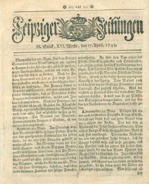 Leipziger Zeitungen vom 17.04.1743