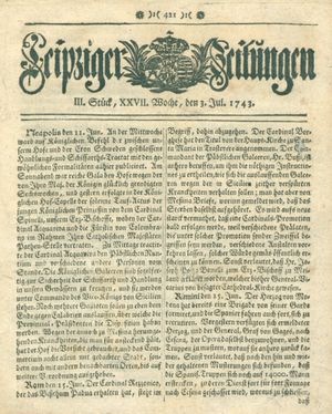 Leipziger Zeitungen vom 03.07.1743