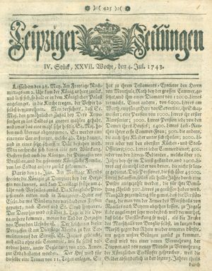 Leipziger Zeitungen vom 04.07.1743
