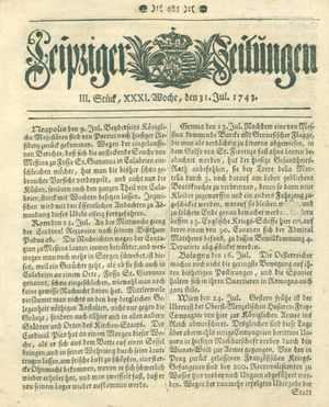 Leipziger Zeitungen vom 31.07.1743