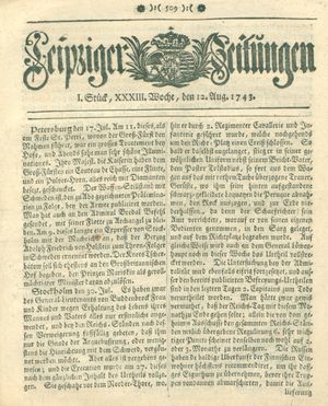 Leipziger Zeitungen vom 12.08.1743