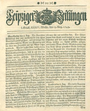 Leipziger Zeitungen vom 19.08.1743