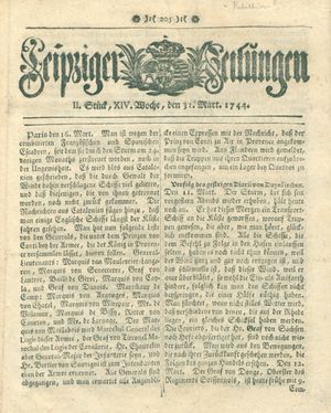 Leipziger Zeitungen vom 31.03.1744