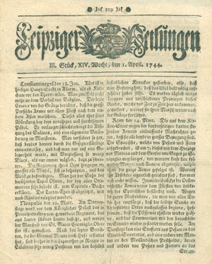Leipziger Zeitungen on Apr 1, 1744