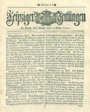 Leipziger Zeitungen vom 13.05.1744