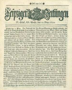 Leipziger Zeitungen vom 14.05.1744