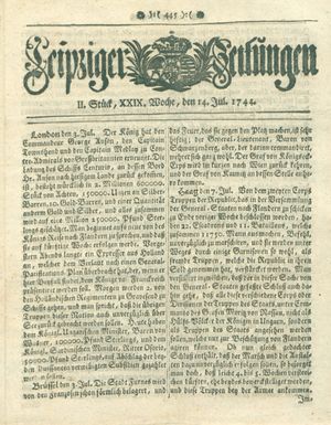 Leipziger Zeitungen vom 14.07.1744