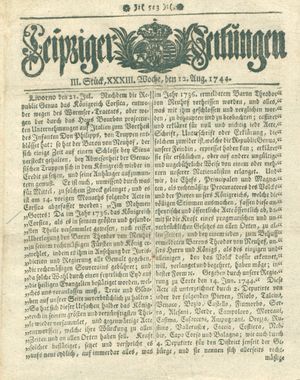 Leipziger Zeitungen vom 12.08.1744