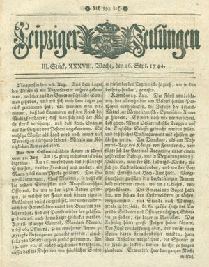 Leipziger Zeitungen vom 16.09.1744