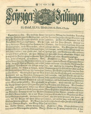 Leipziger Zeitungen vom 18.11.1744