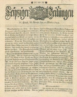 Leipziger Zeitungen vom 11.03.1745