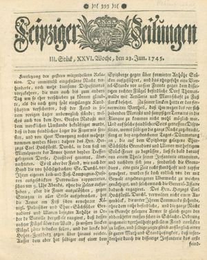 Leipziger Zeitungen vom 23.06.1745