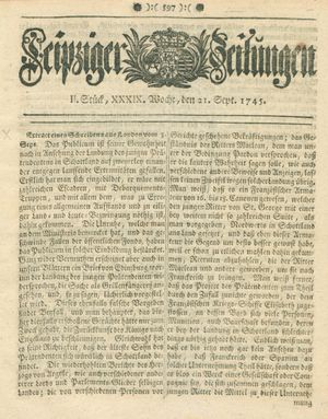Leipziger Zeitungen vom 21.09.1745