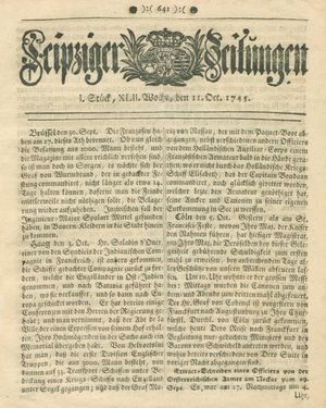 Leipziger Zeitungen vom 11.10.1745
