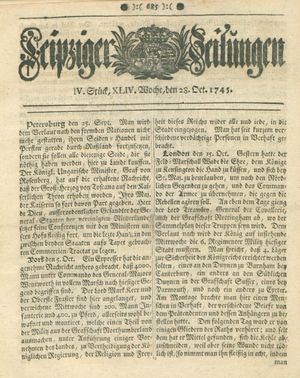 Leipziger Zeitungen vom 28.10.1745