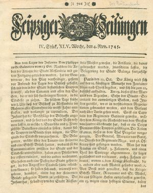 Leipziger Zeitungen vom 04.11.1745