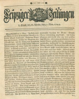 Leipziger Zeitungen vom 30.11.1745