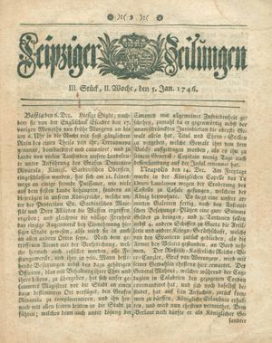 Leipziger Zeitungen vom 05.01.1746