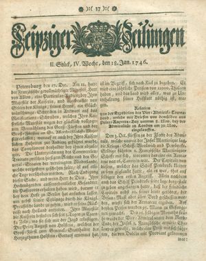 Leipziger Zeitungen vom 18.01.1746