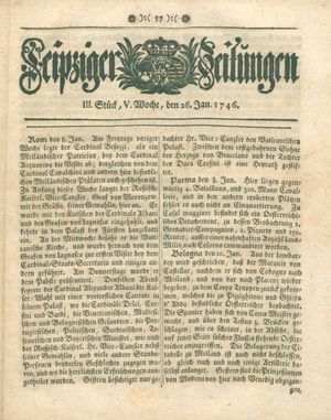 Leipziger Zeitungen vom 26.01.1746