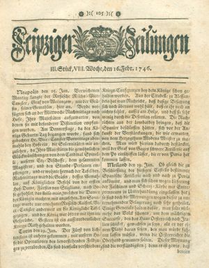 Leipziger Zeitungen vom 16.02.1746