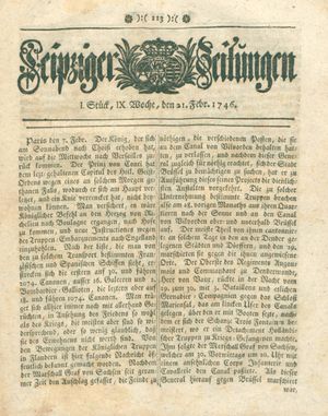 Leipziger Zeitungen vom 21.02.1746