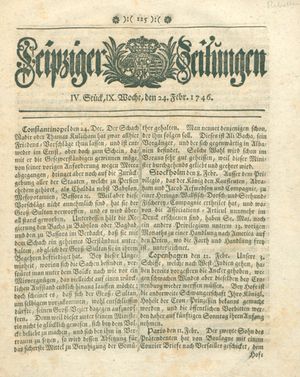 Leipziger Zeitungen vom 24.02.1746