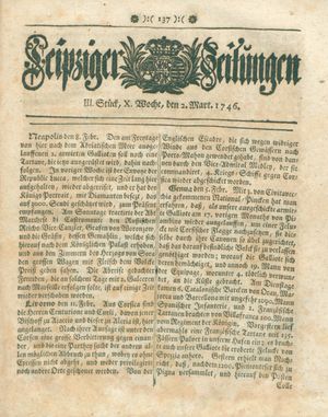 Leipziger Zeitungen vom 02.03.1746