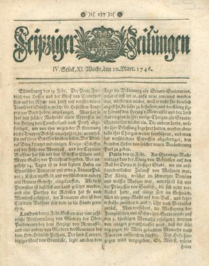Leipziger Zeitungen vom 10.03.1746