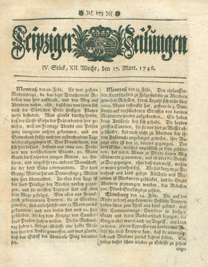 Leipziger Zeitungen vom 17.03.1746