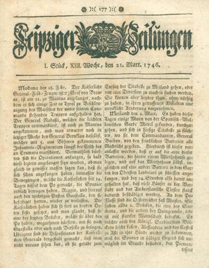 Leipziger Zeitungen vom 21.03.1746