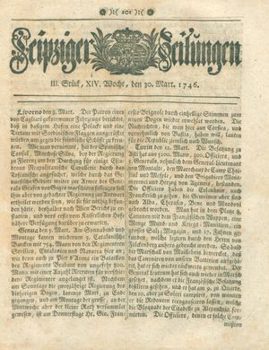 Leipziger Zeitungen vom 30.03.1746
