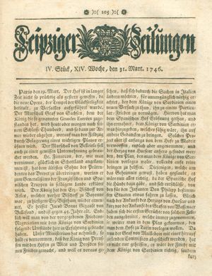 Leipziger Zeitungen vom 31.03.1746