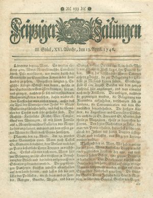 Leipziger Zeitungen vom 13.04.1746