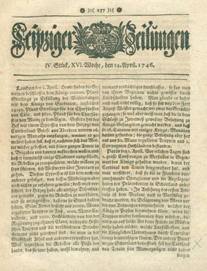 Leipziger Zeitungen vom 14.04.1746