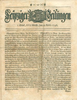 Leipziger Zeitungen vom 18.04.1746