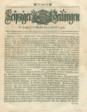 Leipziger Zeitungen vom 20.04.1746