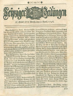 Leipziger Zeitungen vom 21.04.1746