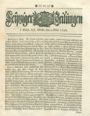 Leipziger Zeitungen on May 2, 1746