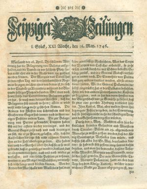 Leipziger Zeitungen vom 16.05.1746