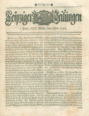 Leipziger Zeitungen vom 06.06.1746
