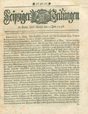 Leipziger Zeitungen vom 15.06.1746