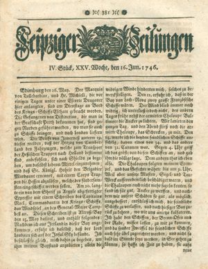 Leipziger Zeitungen vom 16.06.1746