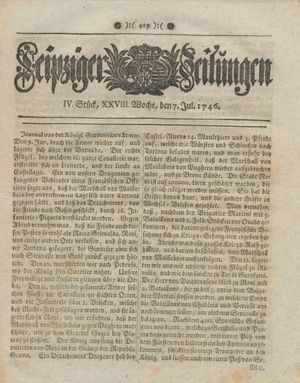 Leipziger Zeitungen vom 07.07.1746