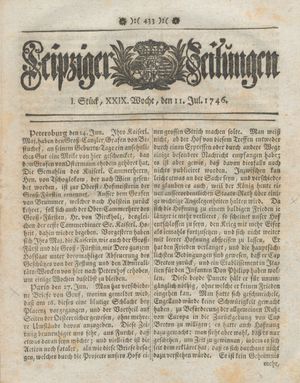Leipziger Zeitungen vom 11.07.1746