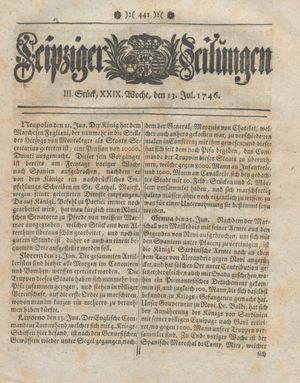 Leipziger Zeitungen vom 13.07.1746