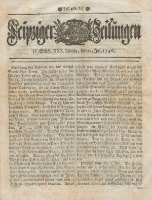 Leipziger Zeitungen vom 21.07.1746