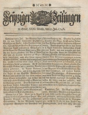 Leipziger Zeitungen vom 27.07.1746