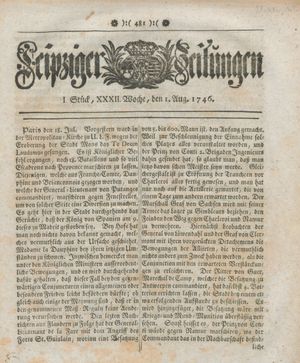 Leipziger Zeitungen vom 01.08.1746