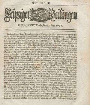 Leipziger Zeitungen vom 23.08.1746